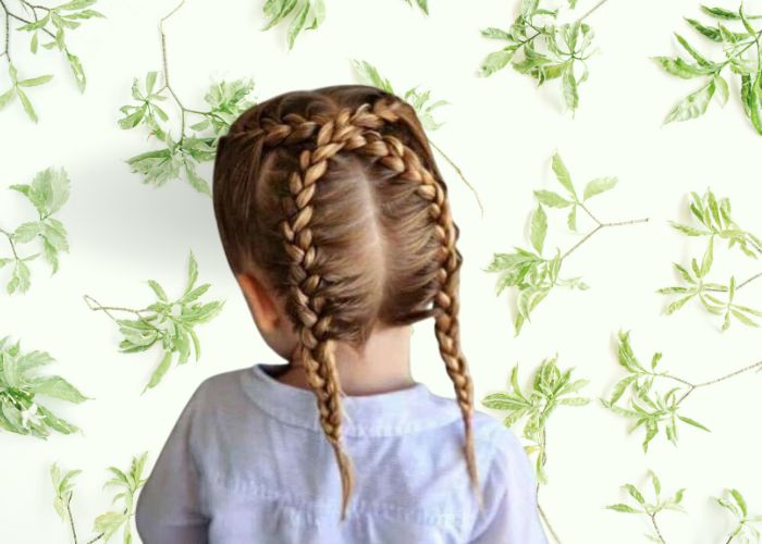 Kiểu tóc cột cho bé gái tết tóc mai kết hợp buộc tóc