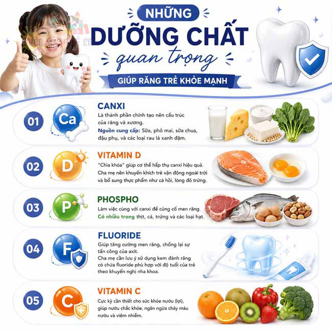Những dưỡng chất quan trọng giúp răng trẻ khỏe mạnh